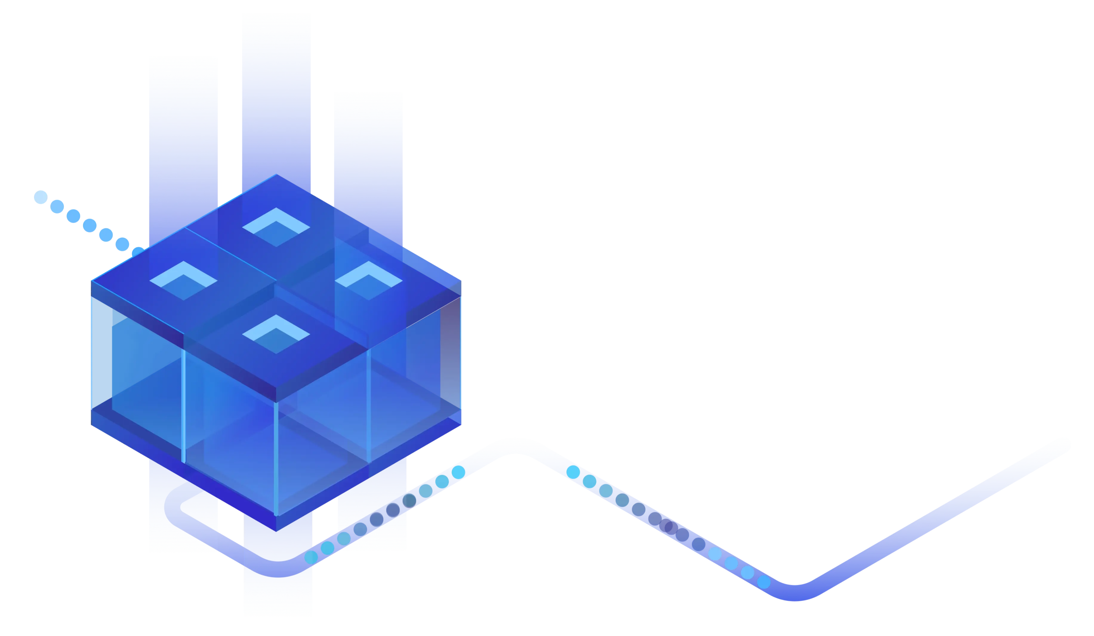 Microservices architecture visualization with connected containers and data flow in isometric design