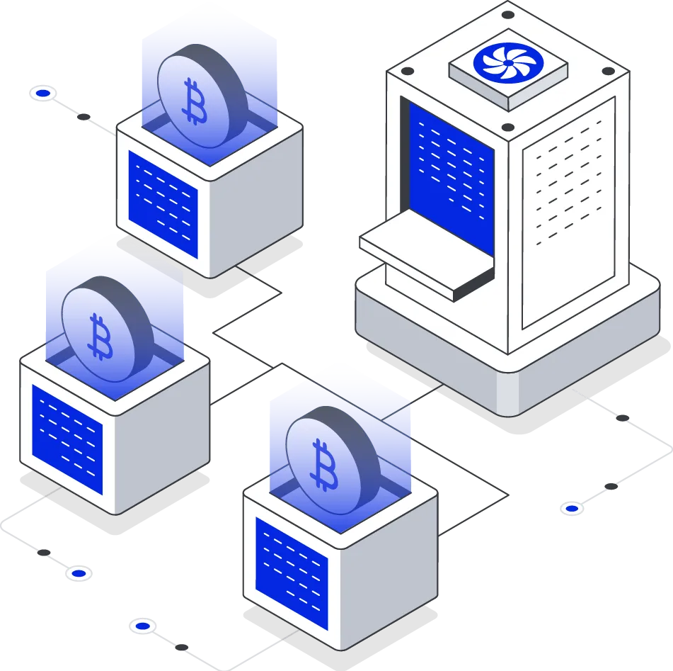 Blockchain wallet concept showing cryptocurrency coins, secure storage, and digital transactions.