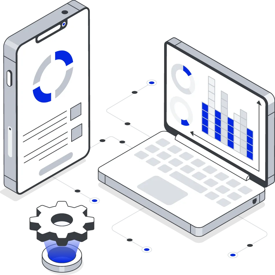 Custom software development with a laptop and cloud connection, illustrating tailored digital solutions for businesses.