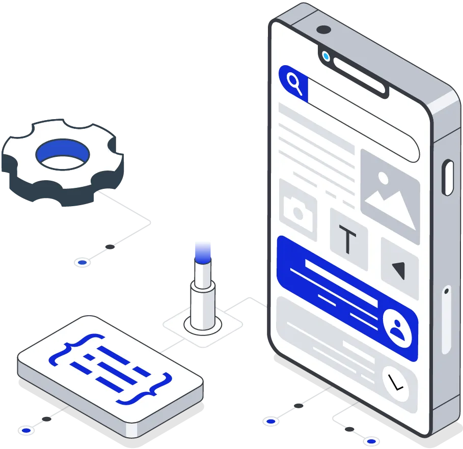 Illustration of an Android smartphone displaying a user interface with various UI elements