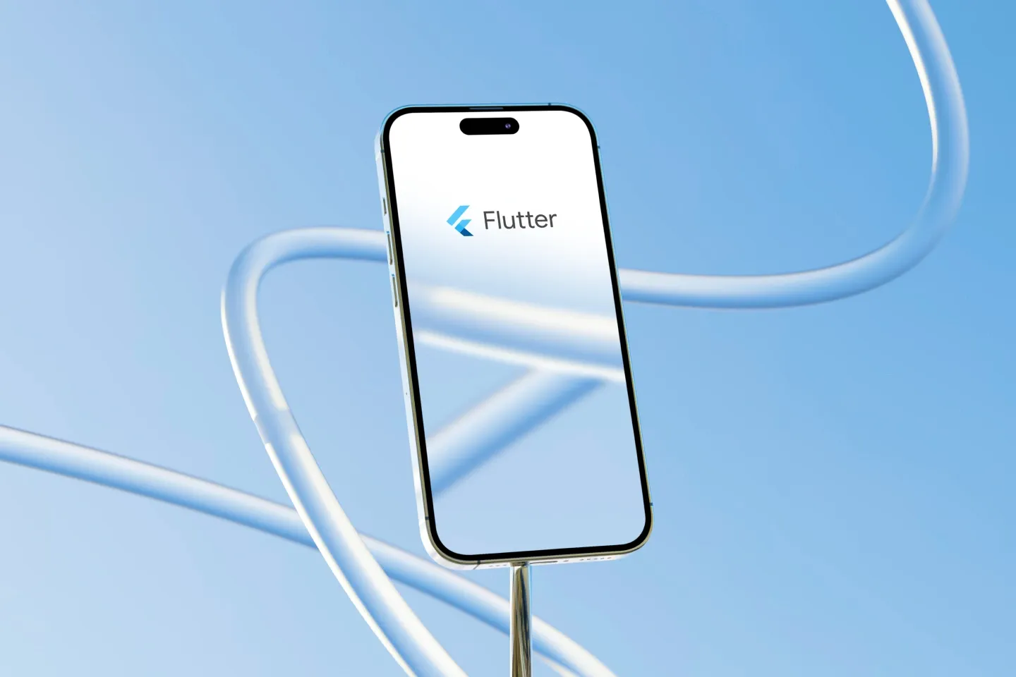 Smartphone displaying Flutter logo representing mobile app development frameworks and cross-platform mobile app development.