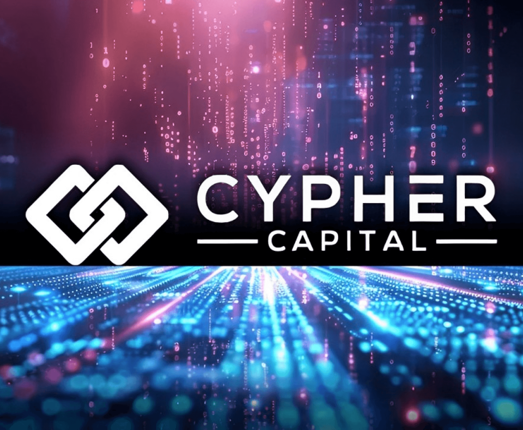 Cypher Capital 2024 event banner featuring a futuristic digital background with glowing data streams and the company logo.