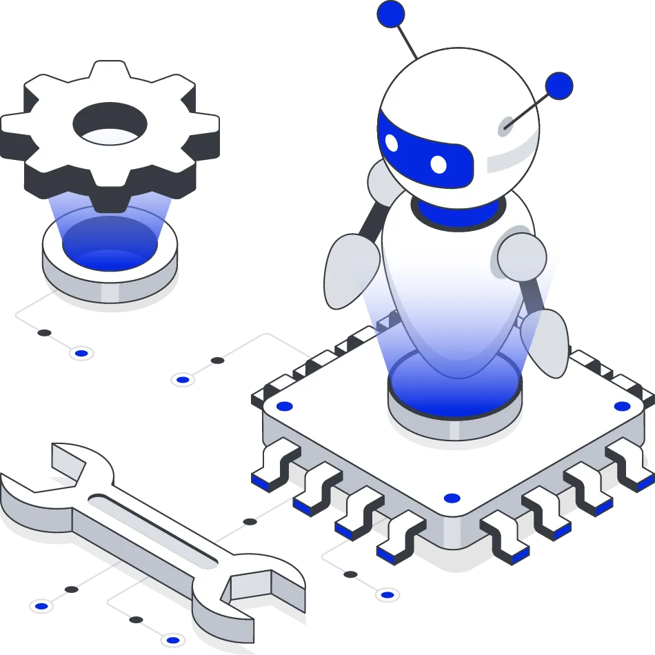 AI API integration featuring a microchip connected to a cloud and a web interface, representing data processing and connectivity.