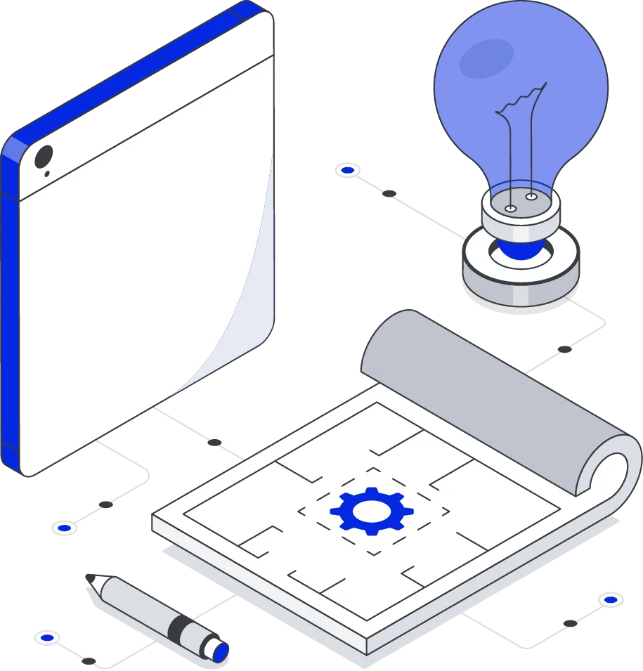 Isometric illustration representing the iOS app development process