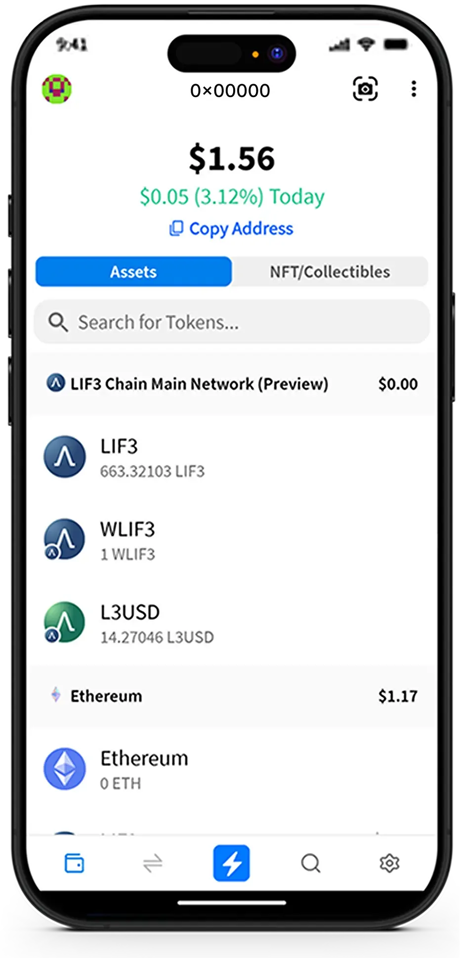 smartphone on screen life3 defi wallet
