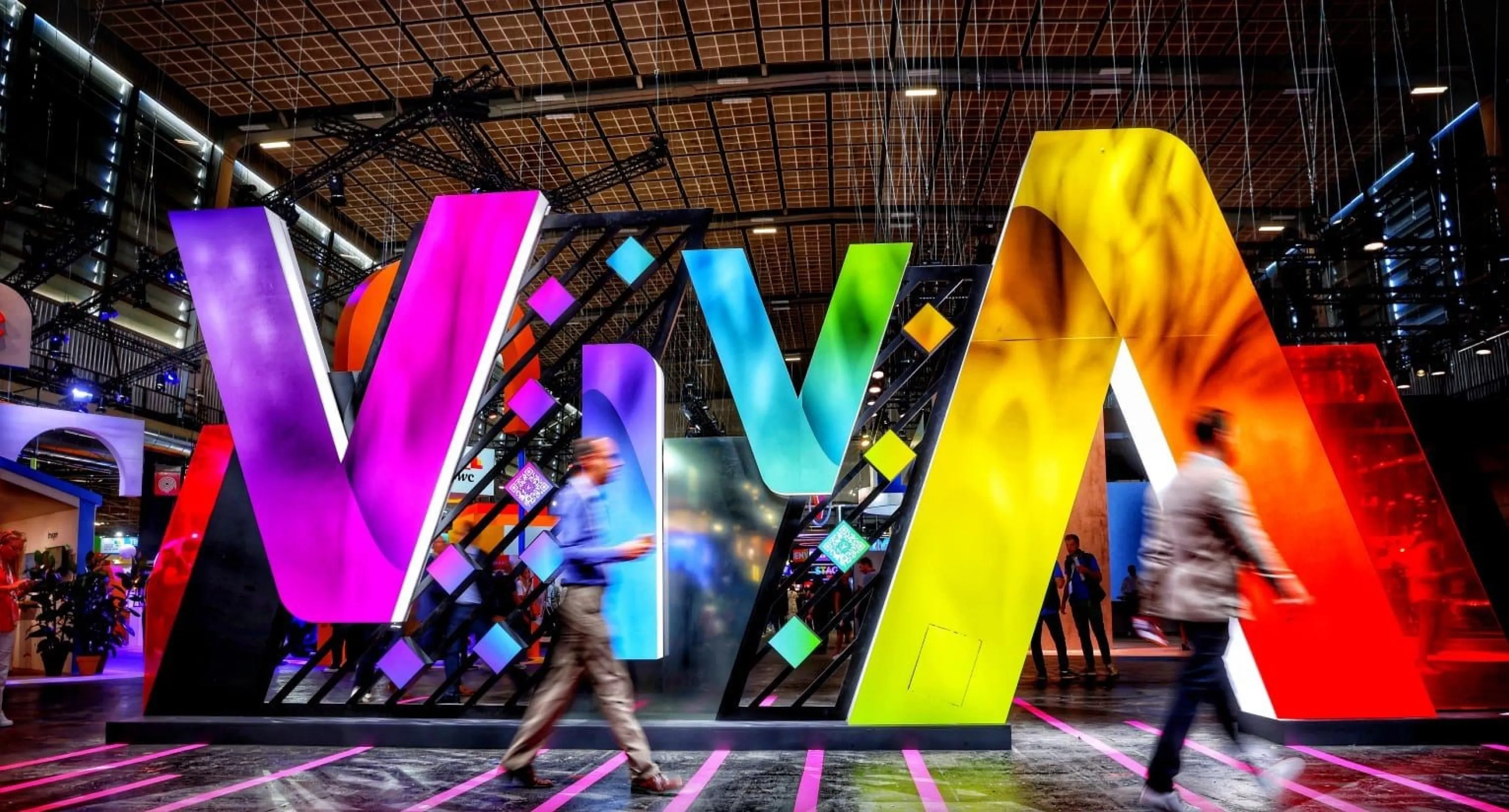 Paris VivaTech 2024 – Large-scale tech event showcasing AI and digital transformation with a vibrant, colorful exhibition setup.